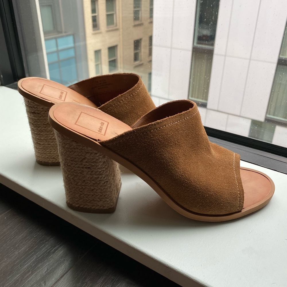 Suede Peep Toe Block Heels